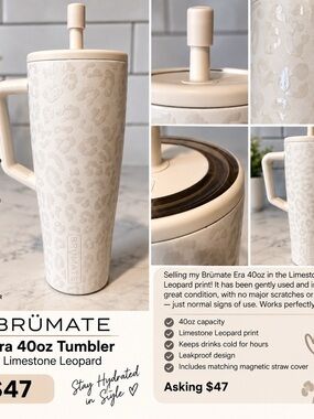 Era by BRUMATE 40oz Tumbler in Limestone Leopard